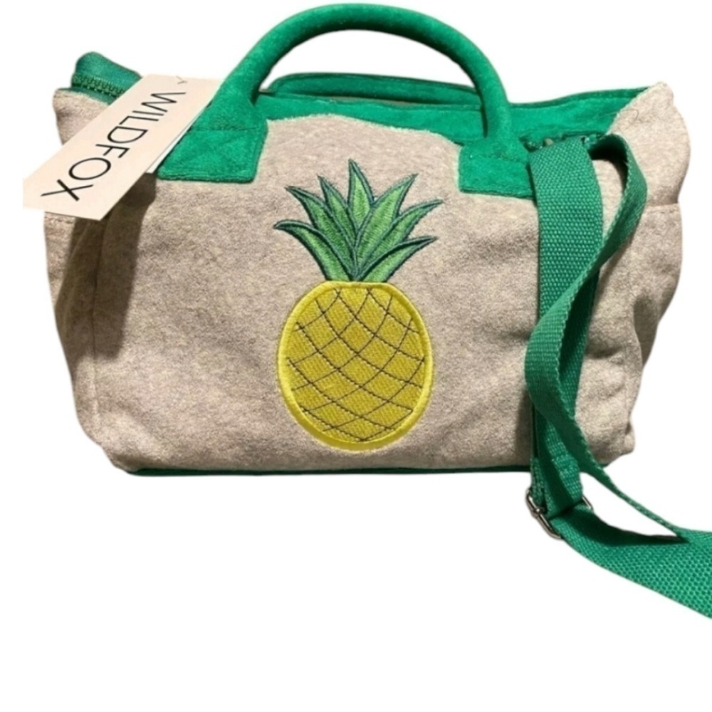 Wildfox pineapple small tote bag NWT. Cotton / poly. Grey, green and yellow.